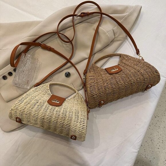 Straw Crossbody Bag for Women Woven Rattan Beach Handbag Travel Purse - Picture 5 of 9